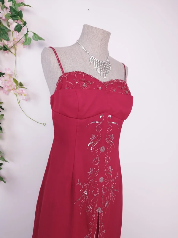 Red beaded Y2K maxi dress — Vintage 2000s bustier gala graduation