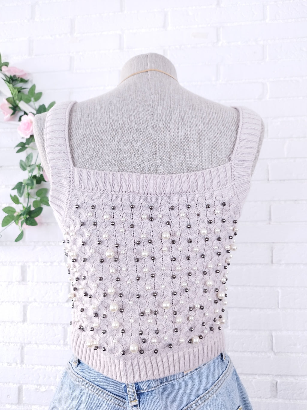 Conjunto de ZARA Cárdigan + Top Punto Trenzado con Perlas