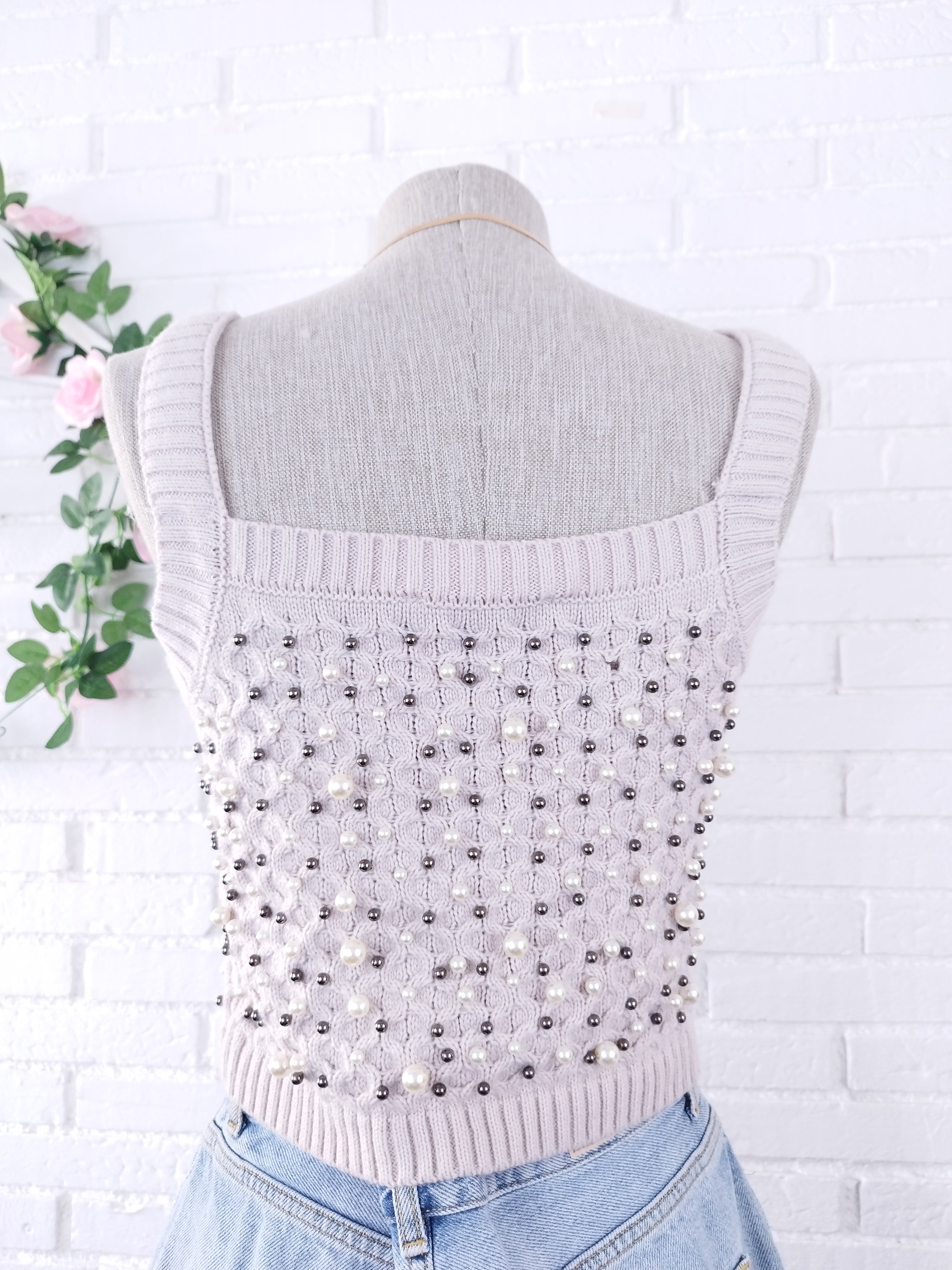 Conjunto de ZARA Cárdigan + Top Punto Trenzado con Perlas