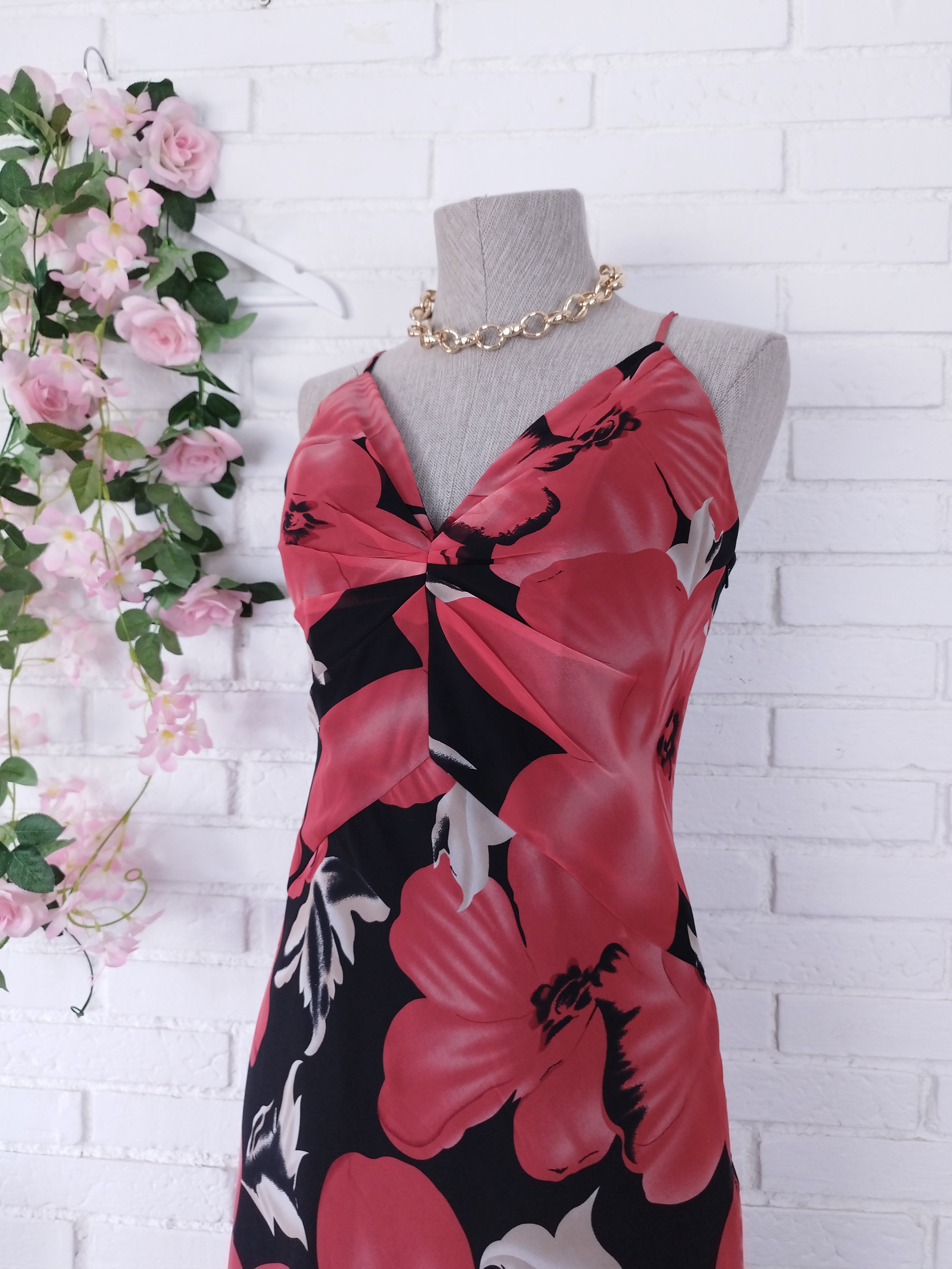 Vintage 2000s Y2K Maxi Cocktail Dress — Structured Bust, Floral Print & Open Back