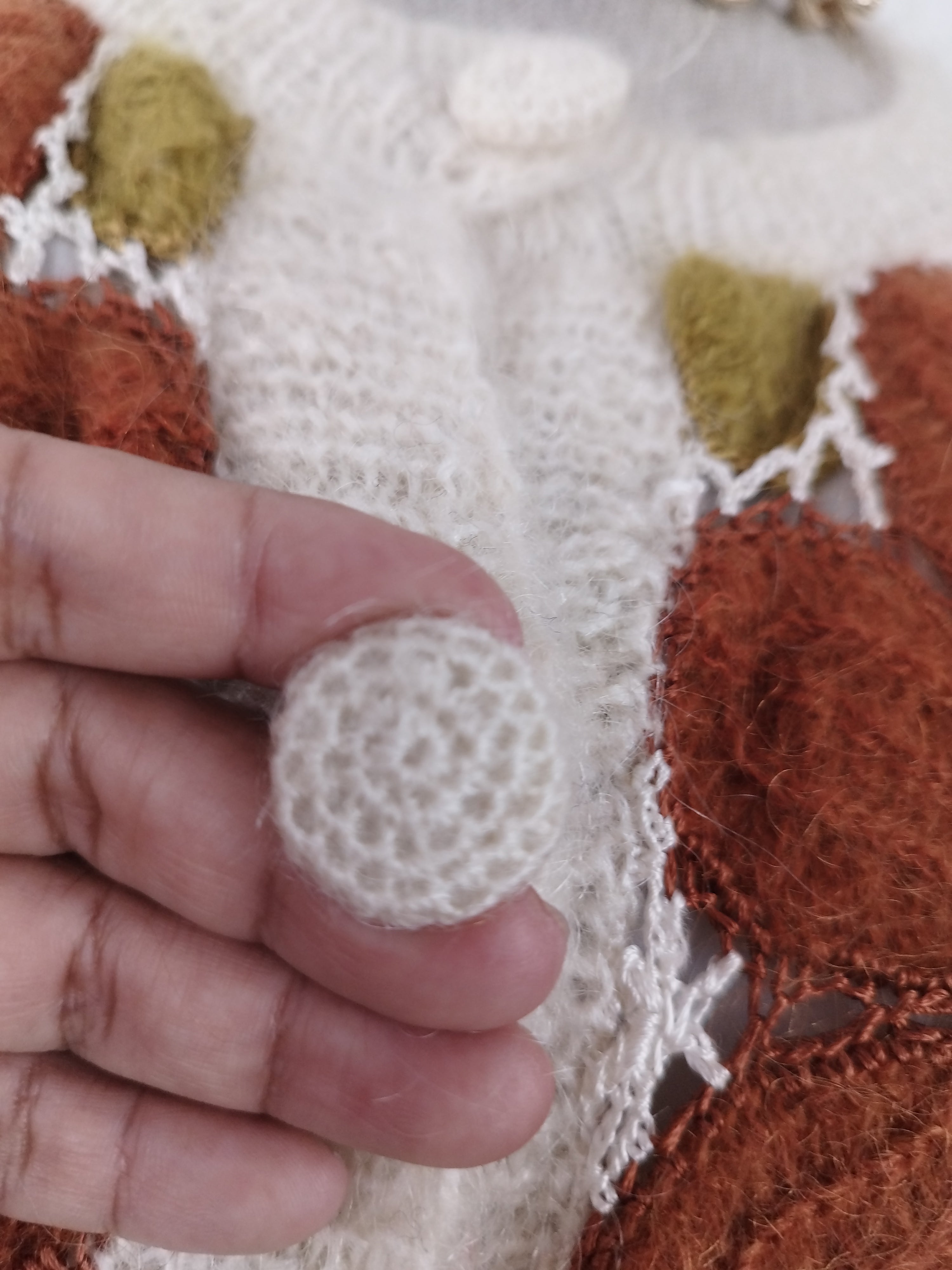 Vintage 90s Long Cardigan — Handmade Crochet & Knit, Floral Design & Wool