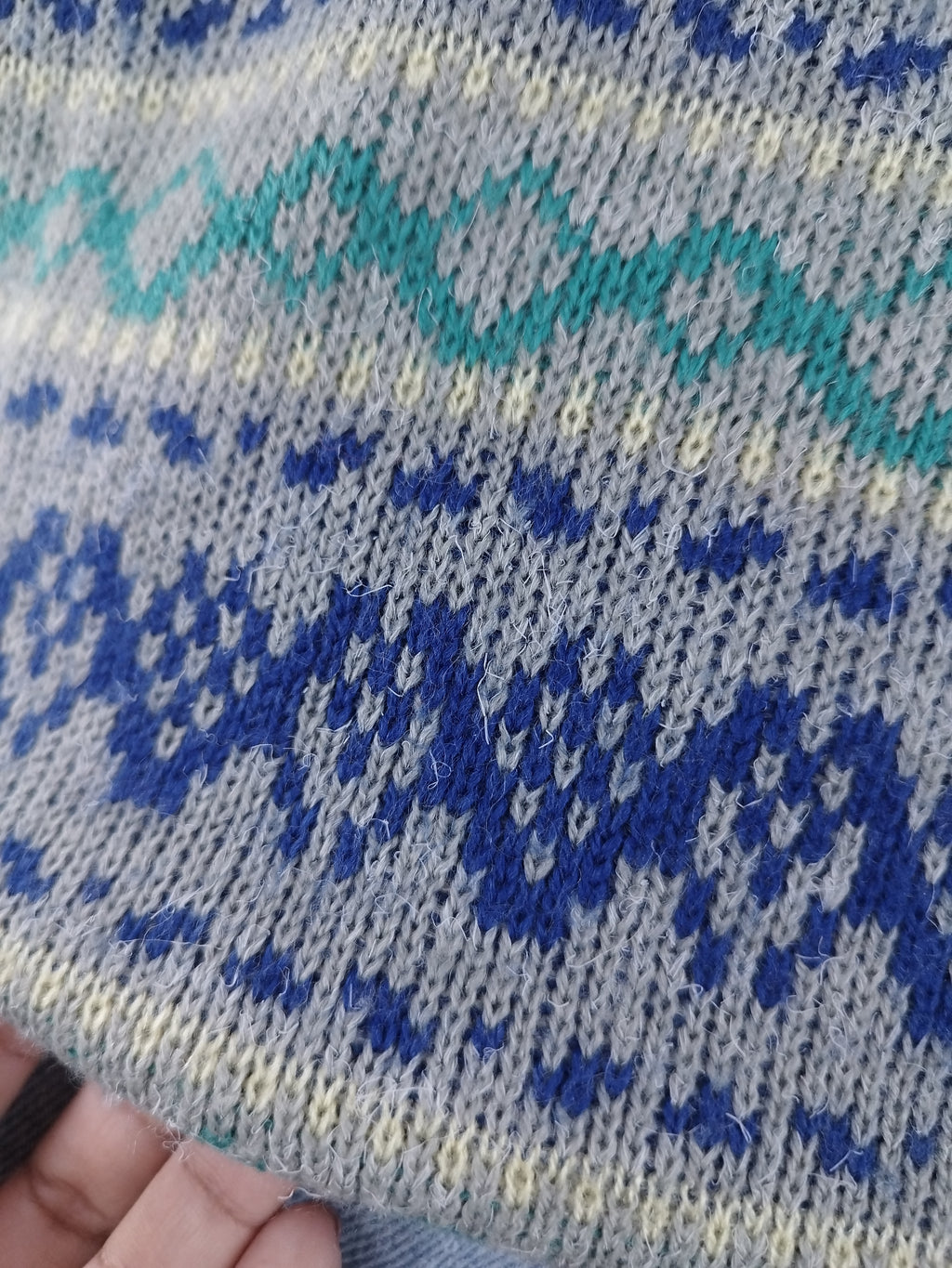 Vintage 90s Wool Knit Sweater — Made in Italy, Polo Collar & Nordic Jacquard
