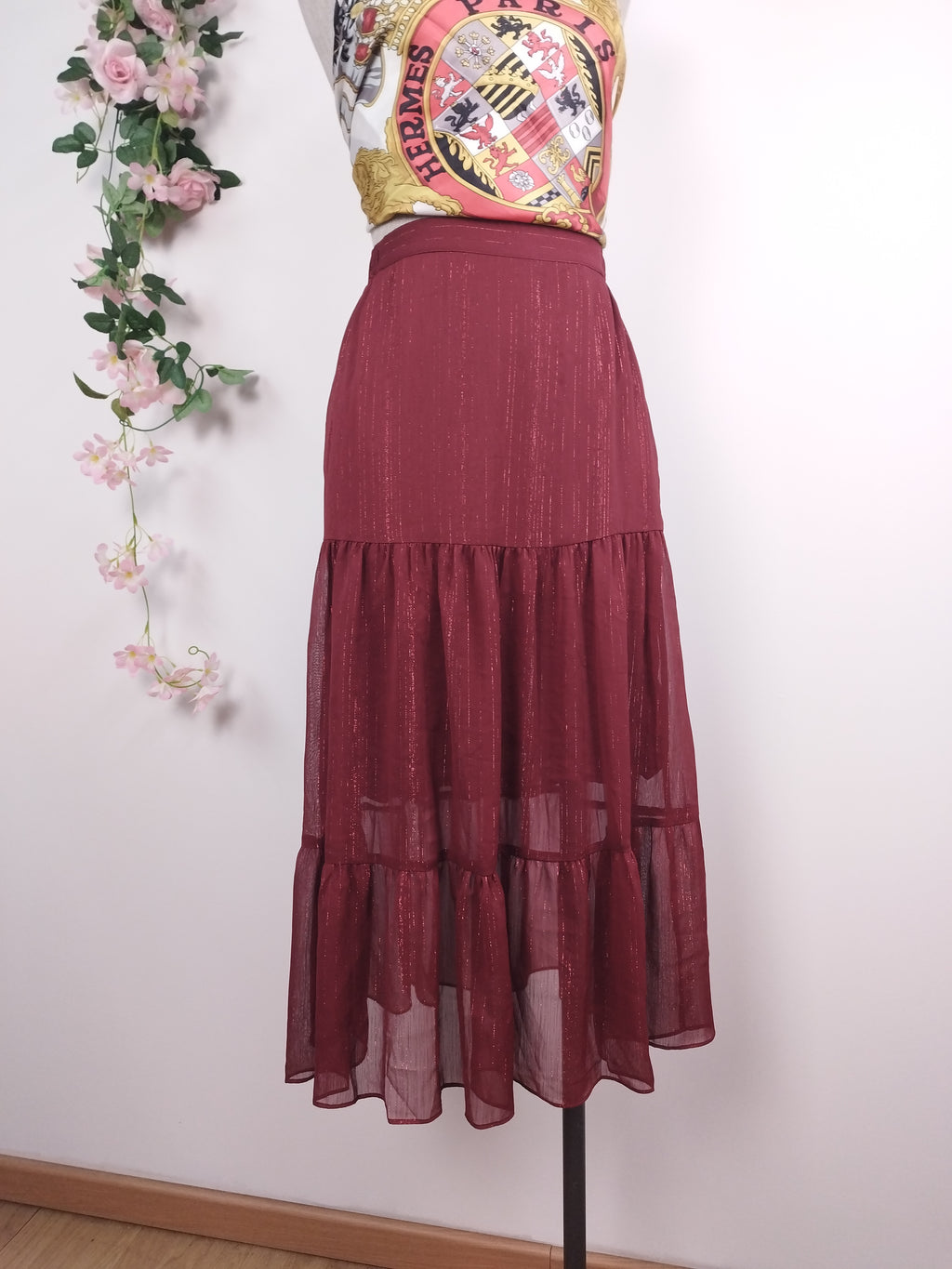 Falda MAJE Midi Fluida Hilos Metálicos