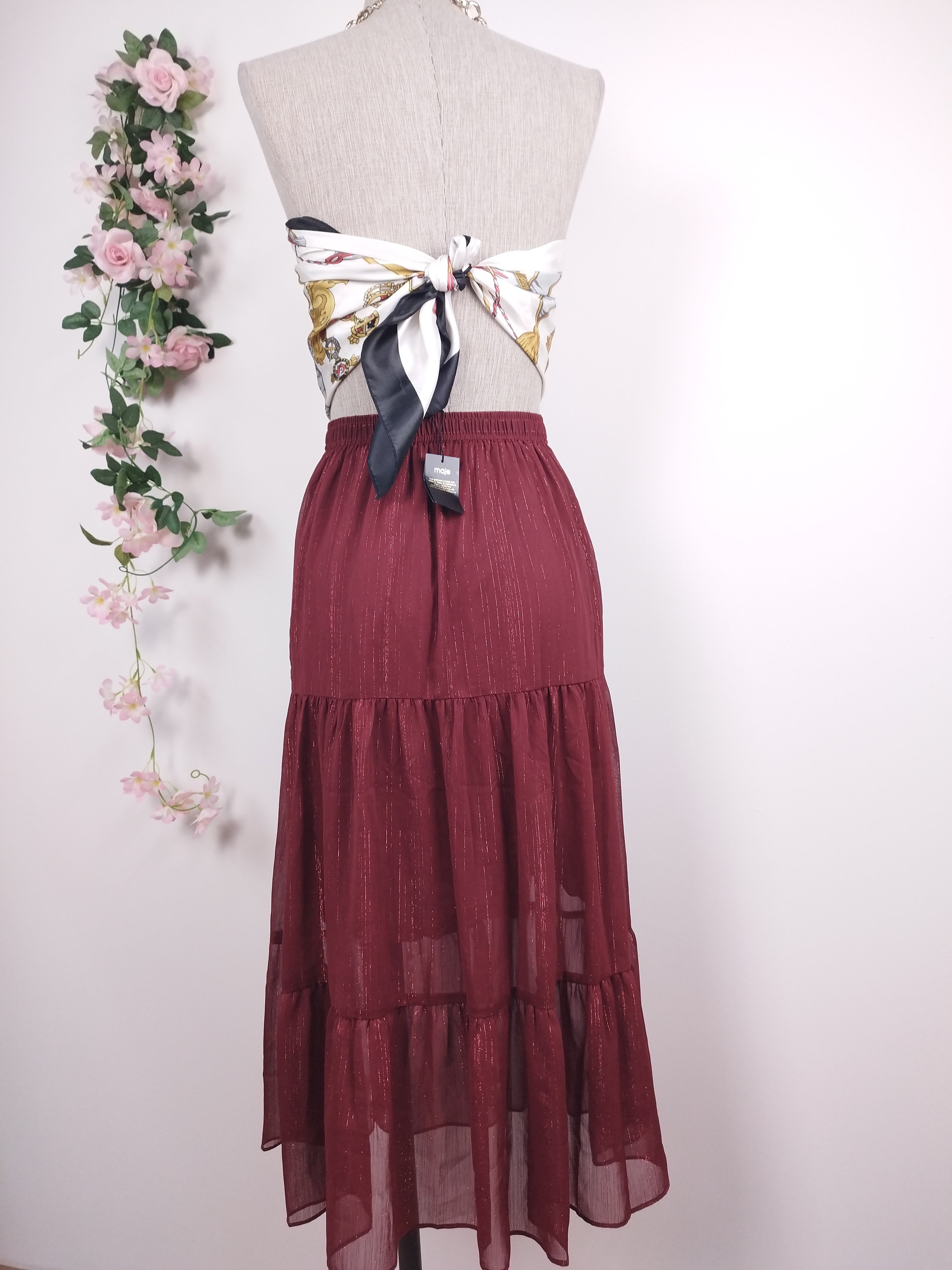 Falda MAJE Midi Fluida Hilos Metálicos