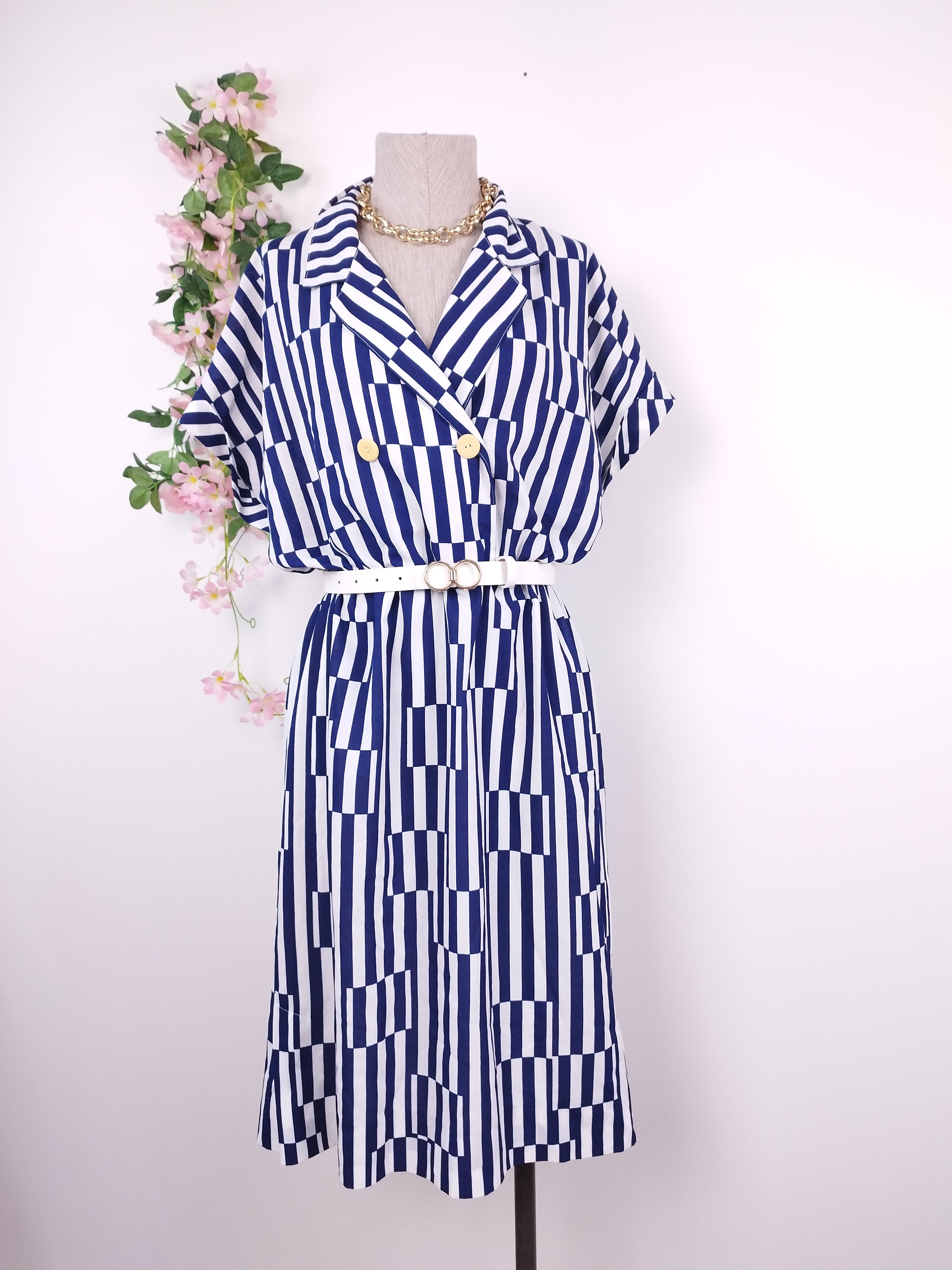 Vintage 80s Shirt Dress — Kimono Sleeves, Crossed Buttons & Straight Skirt
