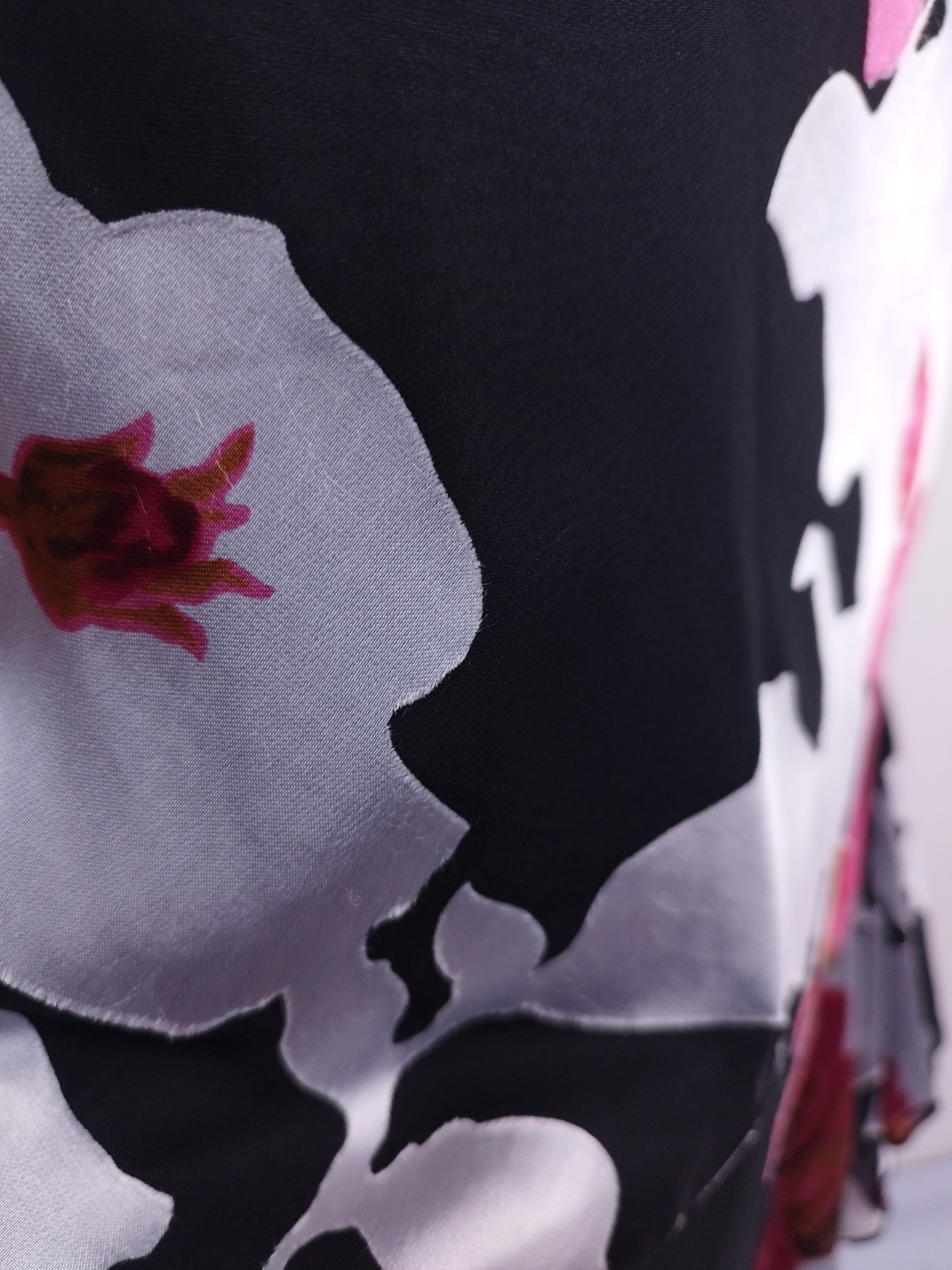 Vintage 90s Slip Dress — Floral Chiffon, Satin Appliqué & Asymmetric Ruffles