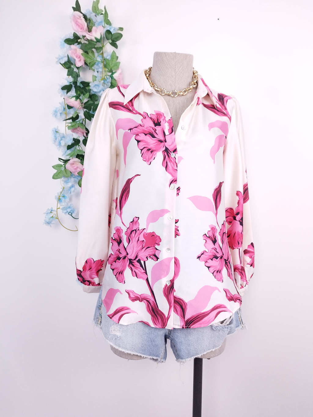 Blusa ZARA Satinada Flores Manga Larga