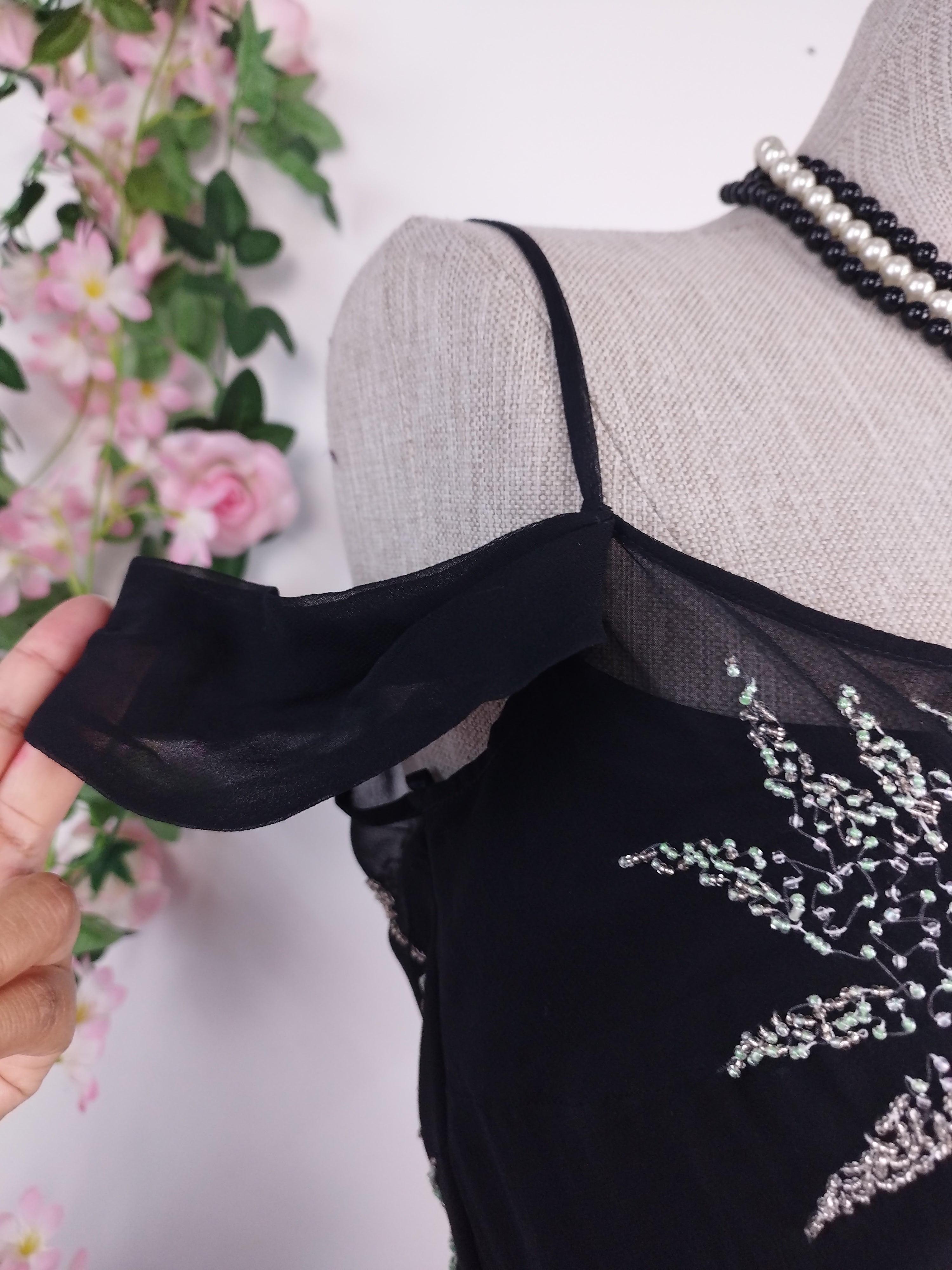 Black silk Y2K beaded dress — Vintage 2000s fairycore gala