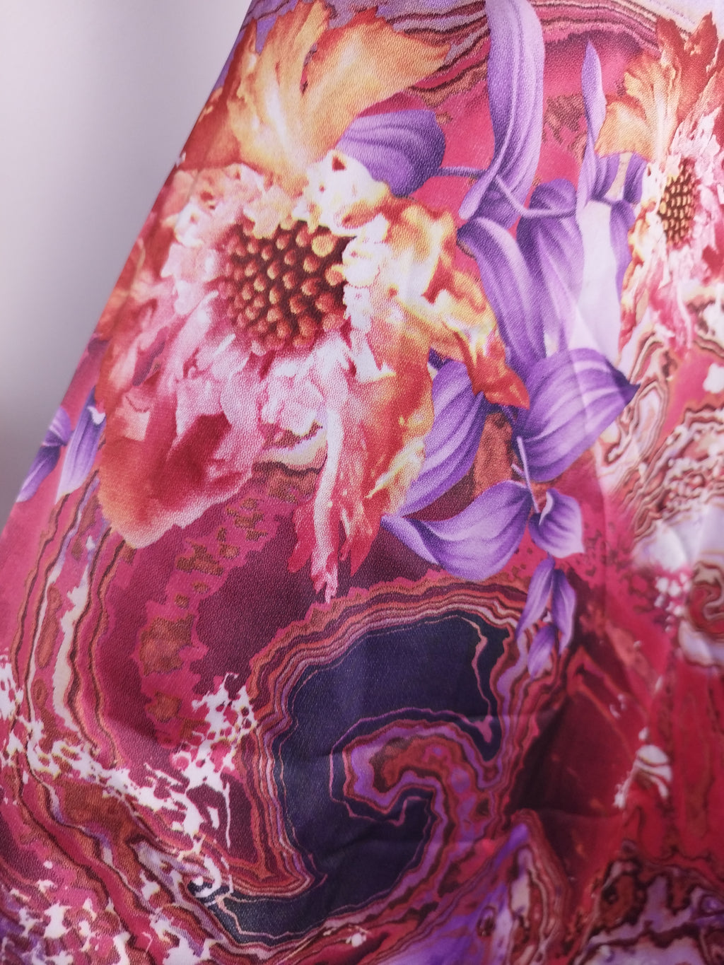 Floral satin Y2K maxi dress — Vintage 2000s structured bustier gala