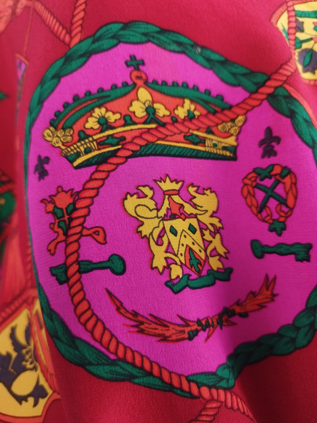 Vintage 90s Chiffon Blouse — Long Sleeves, Colorful Paisley & Red Base