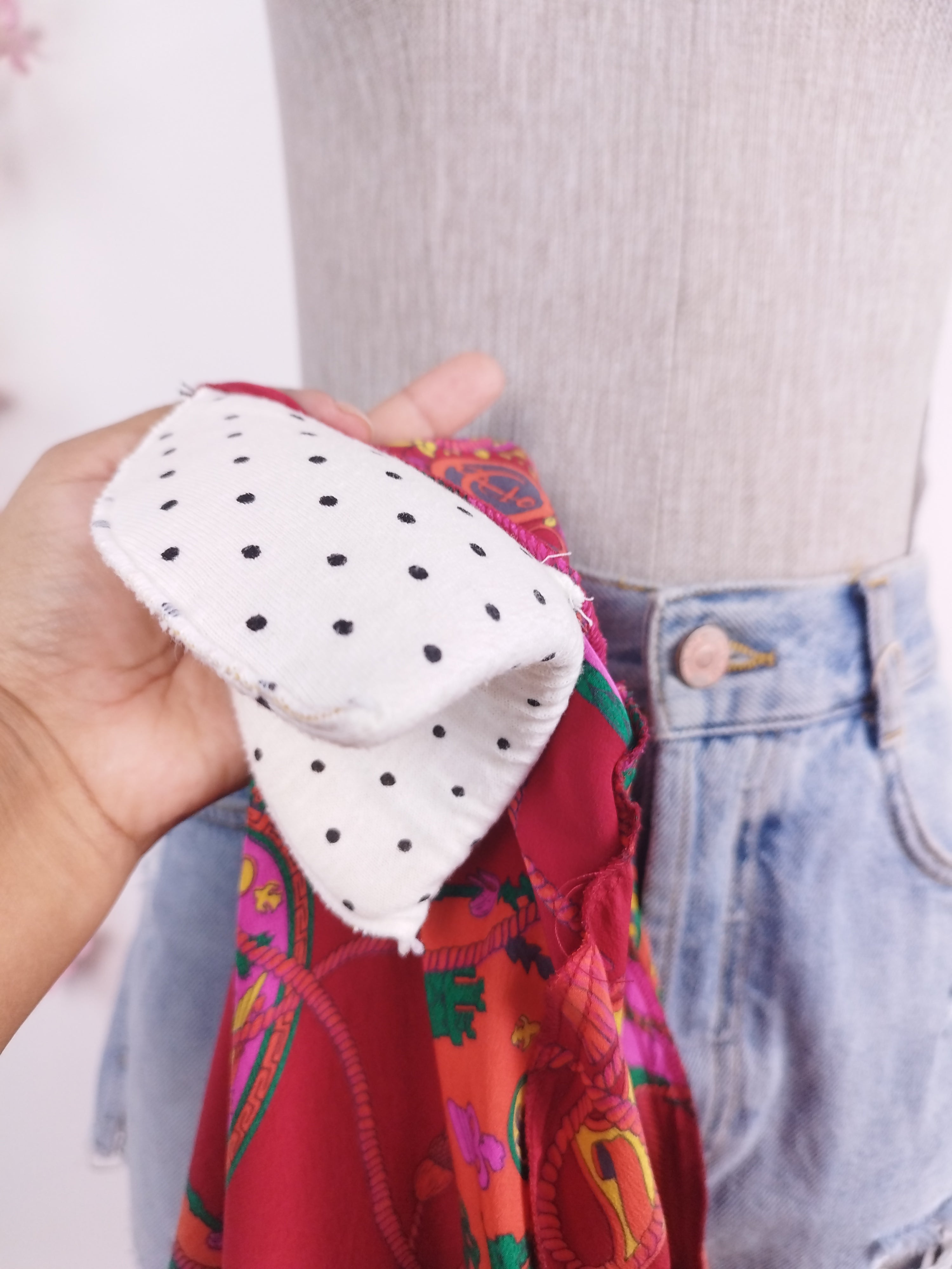 Vintage 90s Chiffon Blouse — Long Sleeves, Colorful Paisley & Red Base