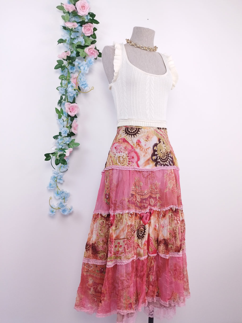 Falda Larga Vintage 2000s 100% Seda Boho