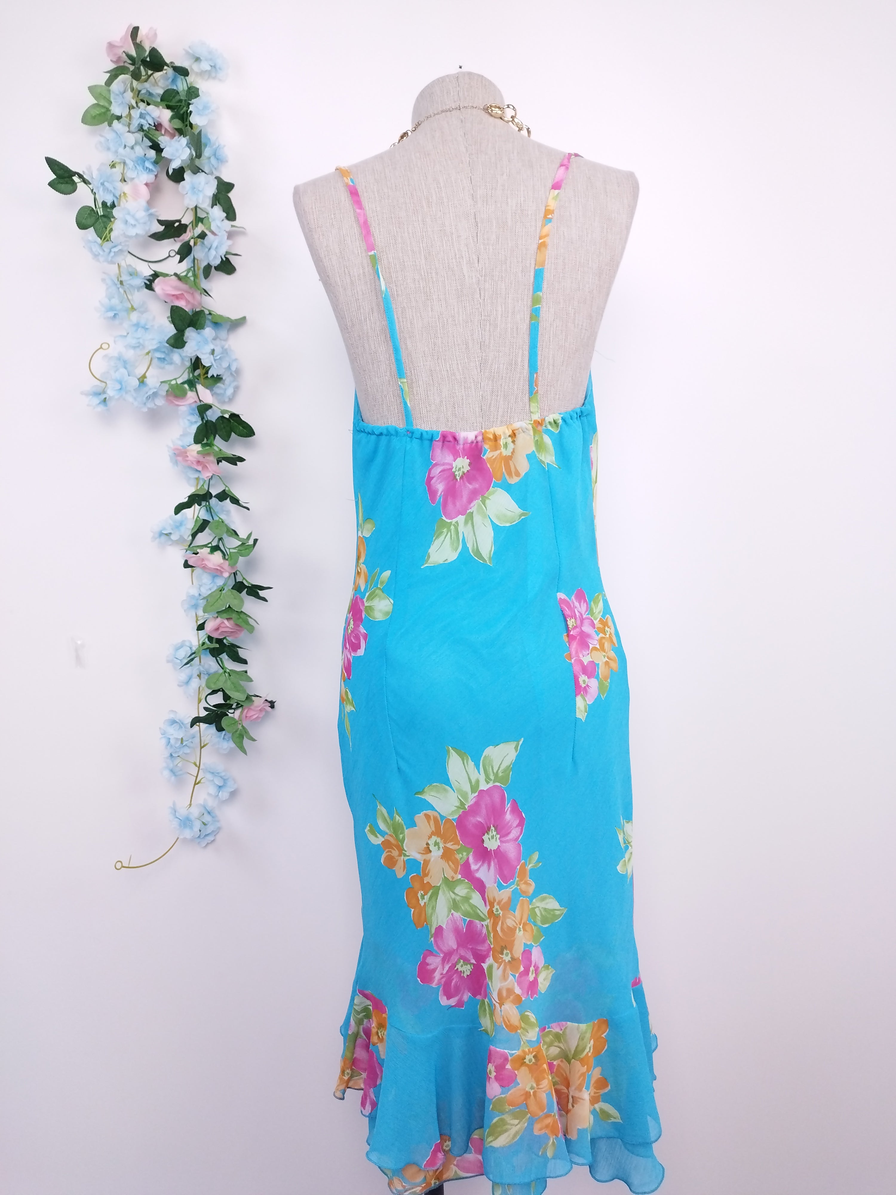 Vintage 90s Summer Dress — Slip Style, Floral Chiffon & Asymmetric Ruffles