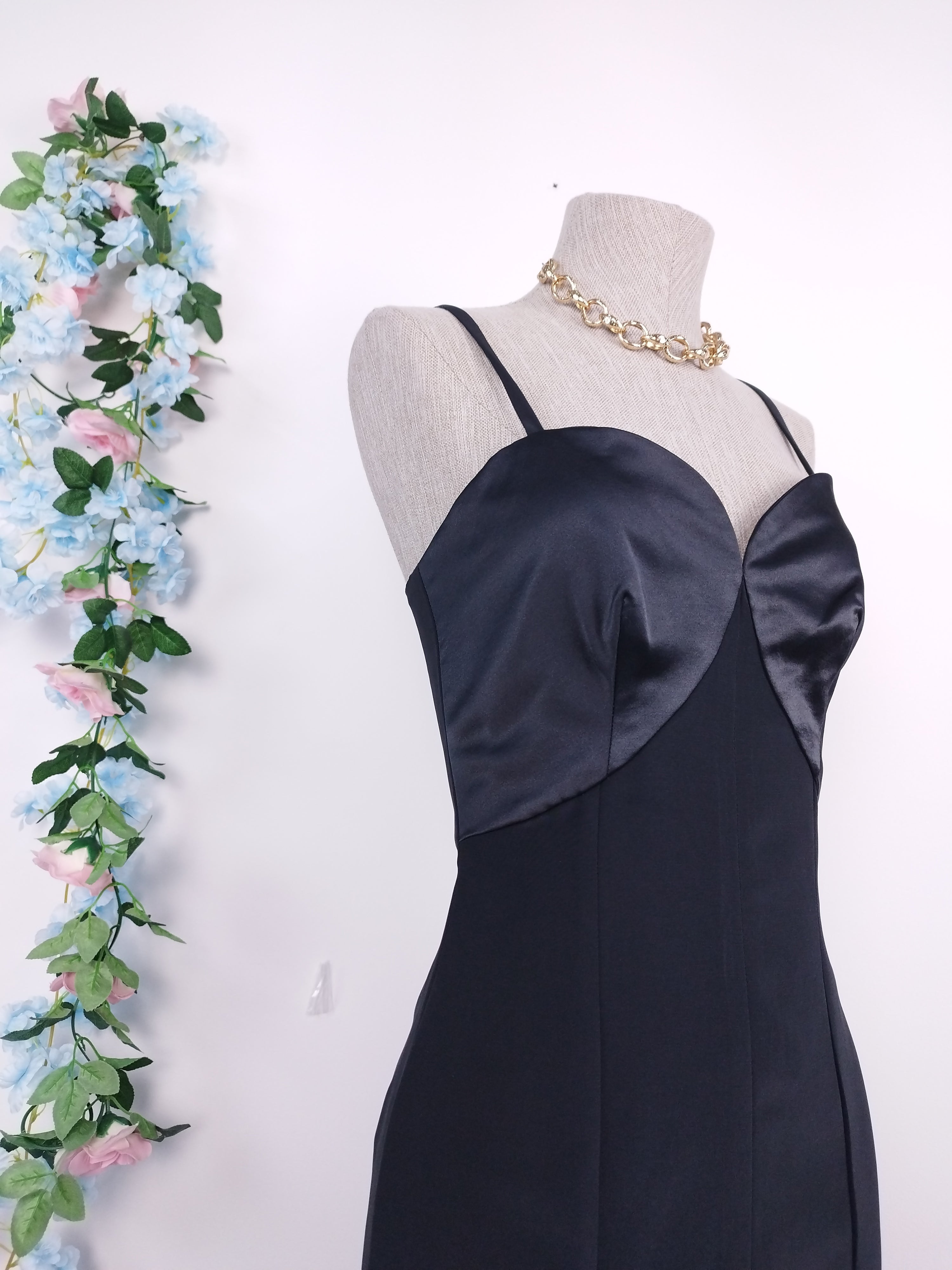 Vintage 90s Glam Maxi Dress — Slip Style, Satin Bust & Mermaid Hem