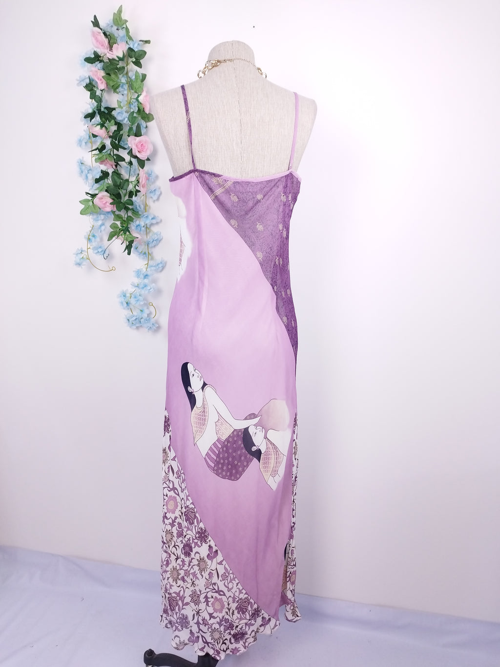 Vintage 90s Maxi Dress — Slip Style, Amazon Women Print & Lilac Purple